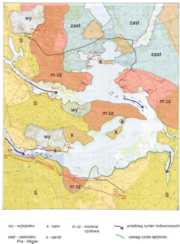 Szkic geologiczny okolic Jeziora Wigry z zaznaczonym zasięgiem czoła lądolodu